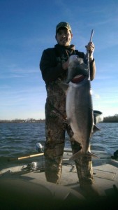 Spoonbill caught by Travis Stinnett in January 2015 with Jim's Guide Service on Grand Lake.